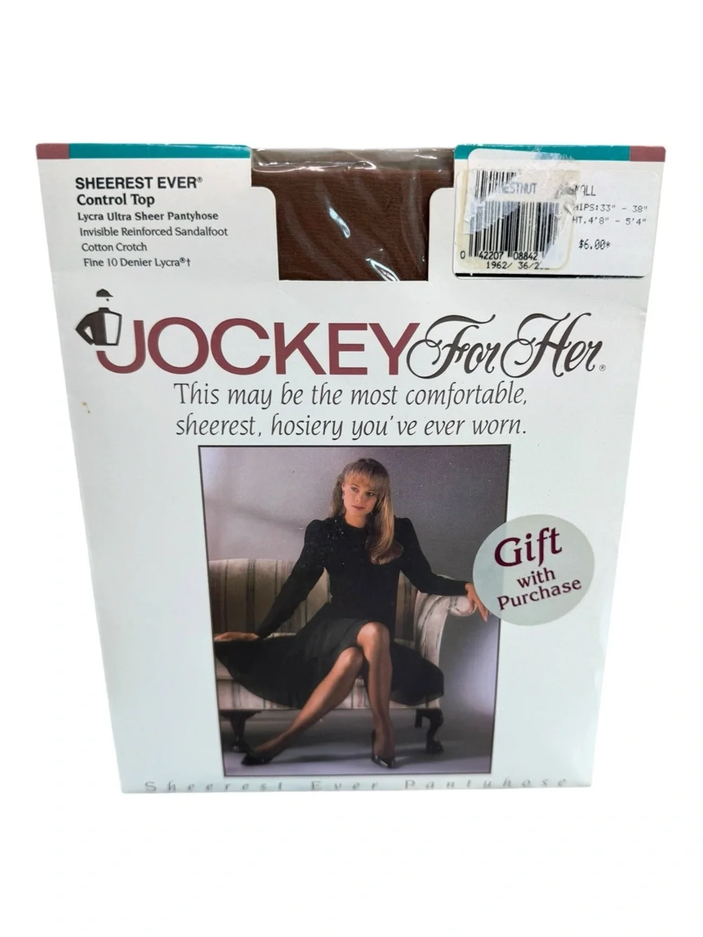 1991 Jockey For Her Sheerest Ever Control Top Pantyhose Size Small Chestnut